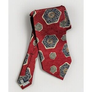 Adolfo Red and Gray, Gold, Blue Geometric Silk Neck Tie Classic Luxury